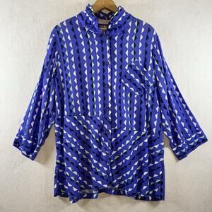 Vintage Terra Women Geometric Button Top‎ Sz L Oversized Artsy Boho Made Korea